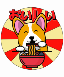 Kawaii Corgi Eating Ramen